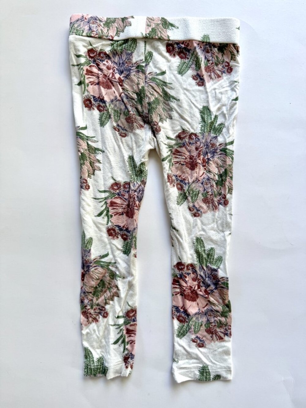 Kate Quinn Bamboo Cactus Floral Leggings Cream 3T